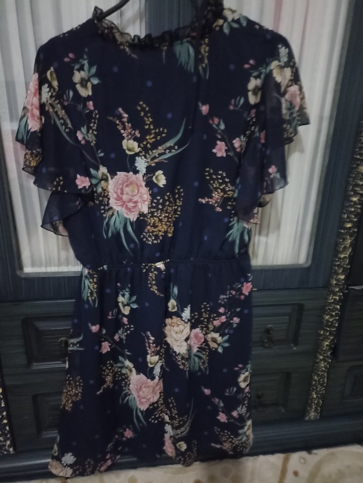 Lacivert Çiçek Desenli Midi Bohem Elbise - Görsel 2