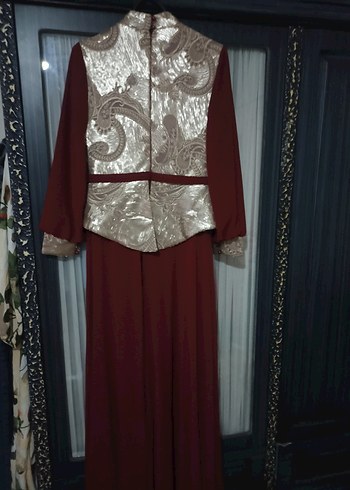 Bordo Nakışlı Uzun Kollu Şık Kadın Elbise - Görsel 3