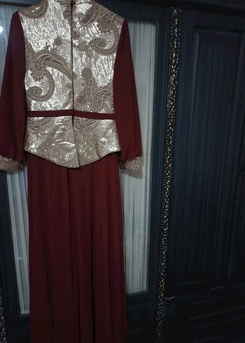 Bordo Nakışlı Uzun Kollu Şık Kadın Elbise - Görsel 5