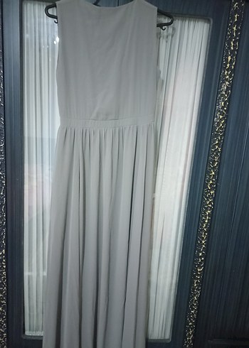 Gri V Yaka Kolsuz Uzun Elbise - Görsel 4