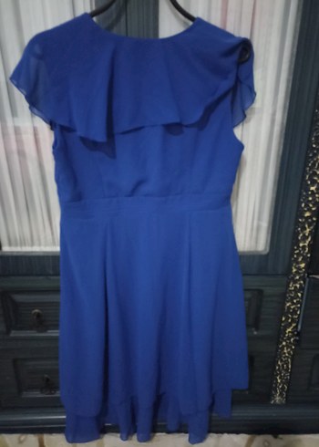 Mavi Midi Drapeli V Yaka Kadın Elbise - Görsel 4