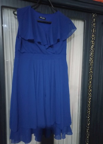 Mavi Midi Drapeli V Yaka Kadın Elbise - Görsel 2