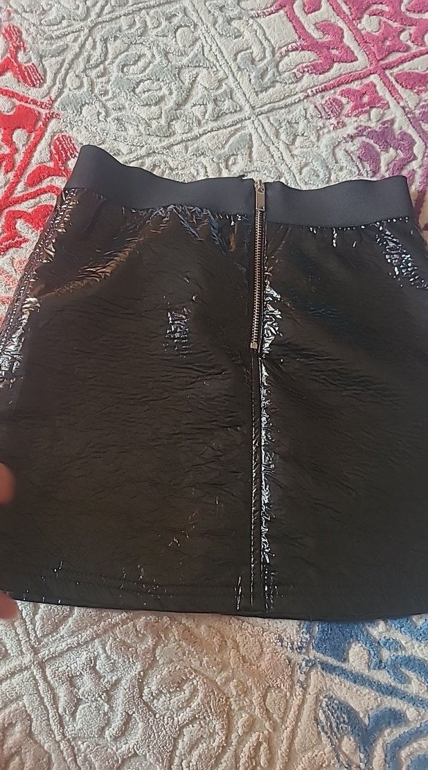 Siyah Deri Mini Etek Pilili - Görsel 2