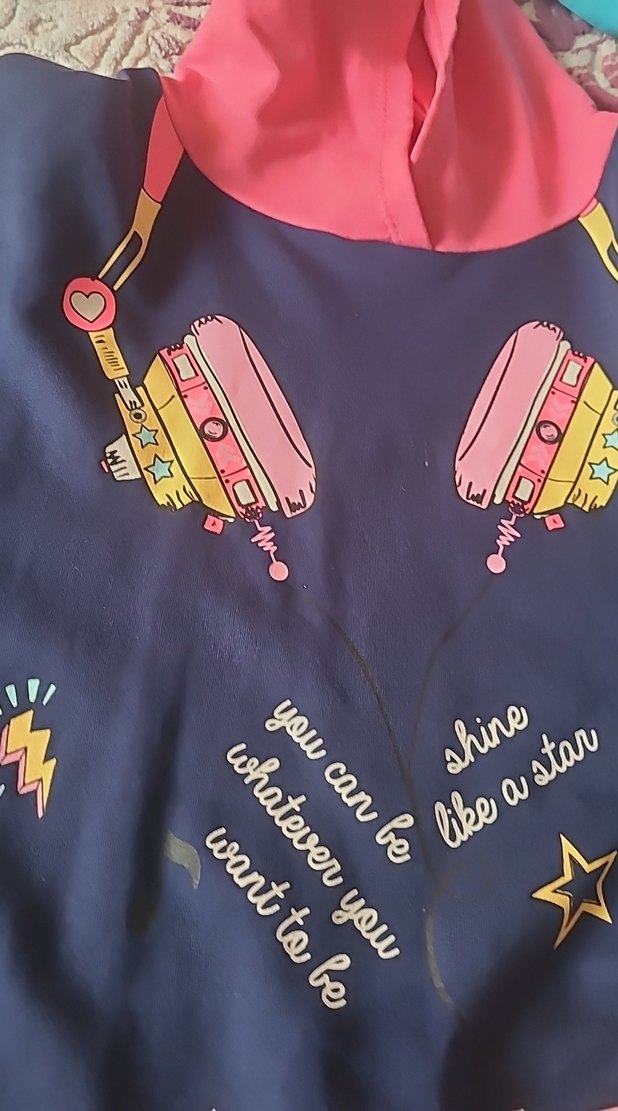 Kız Çocuk Çok Renkli Kapüşonlu Elbise - Görsel 4