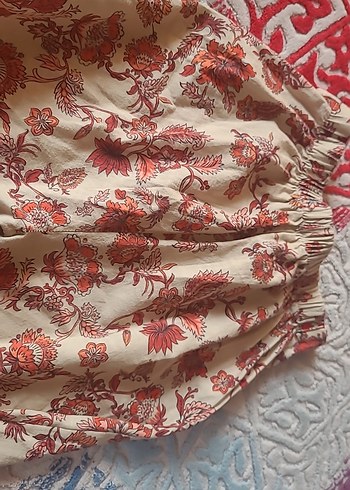 Bej Çiçek Desenli Uzun Bohem pantolon - Görsel 6