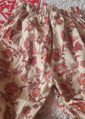 Bej Çiçek Desenli Uzun Bohem pantolon - Görsel 7