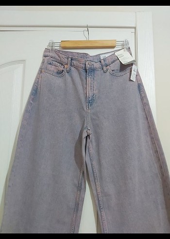 27 Beden mor Renk Bej Bağcıklı Normcore Rahat Kesim Kadın Kot Pantolon