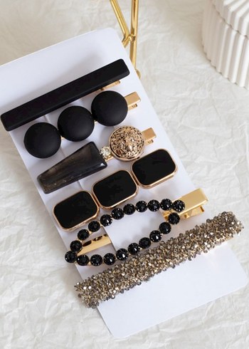 Siyah Vintage Boncuklu Kadın Toka Seti - Görsel 3