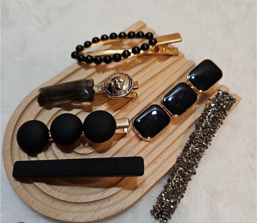 Siyah Vintage Boncuklu Kadın Toka Seti - Görsel 2