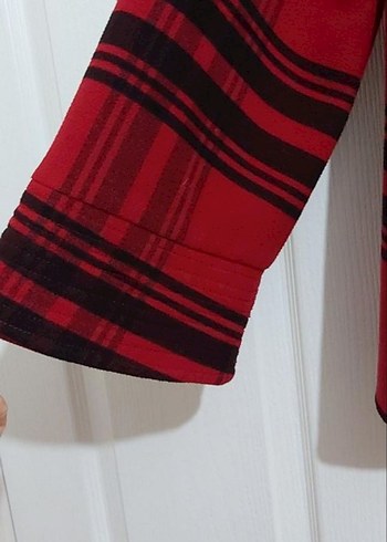 Düğmeli Kırmızı Ekose Midi Kadın Kaban - Görsel 3