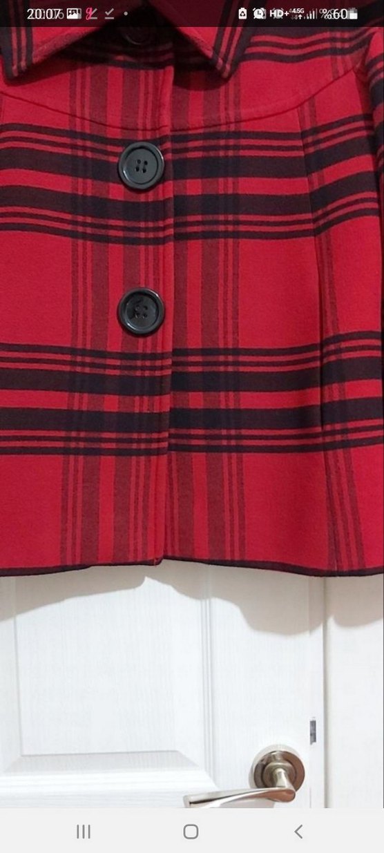 Düğmeli Kırmızı Ekose Midi Kadın Kaban - Görsel 4