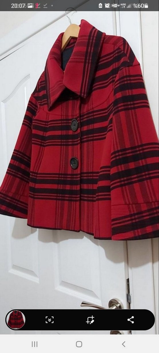 Düğmeli Kırmızı Ekose Midi Kadın Kaban - Görsel 2