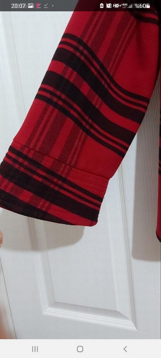 Düğmeli Kırmızı Ekose Midi Kadın Kaban - Görsel 3