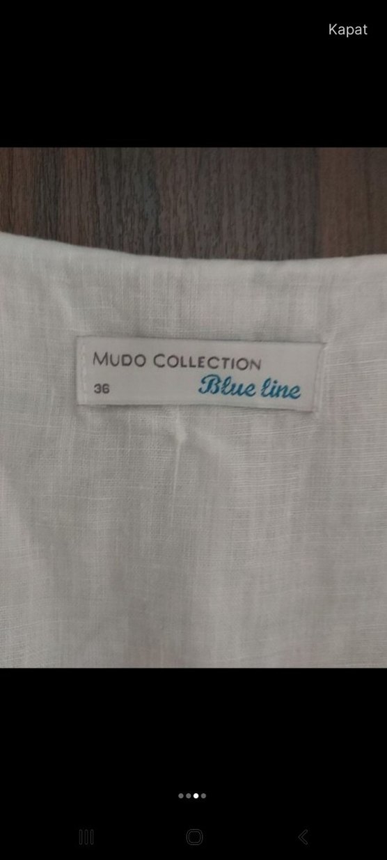 Beyaz Keten Midi Elbise, Fırfırlı, Kolsuz - Görsel 3