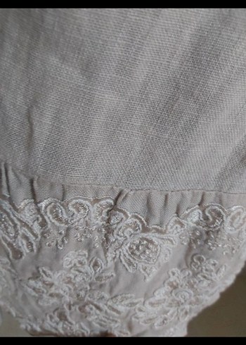 Bej Uzun Kollu Kadın Keten Ceket - Görsel 3