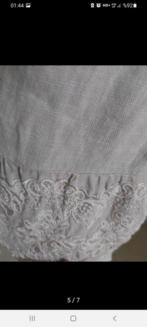 Bej Uzun Kollu Kadın Keten Ceket - Görsel 3