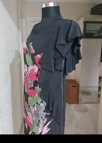 Rene Derhy marka siyah çiçekli elbise - Görsel 3