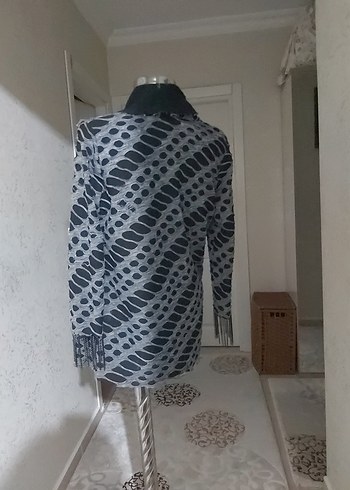 Gri Batik Desenli Uzun Kadın hırka - Görsel 5