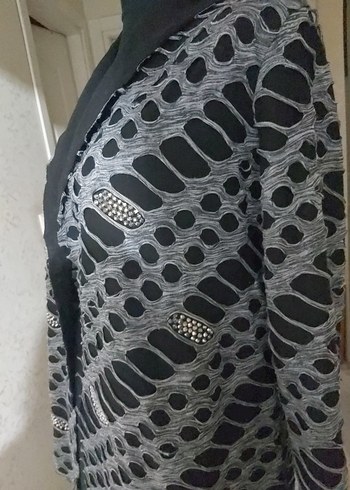 Gri Batik Desenli Uzun Kadın hırka - Görsel 2