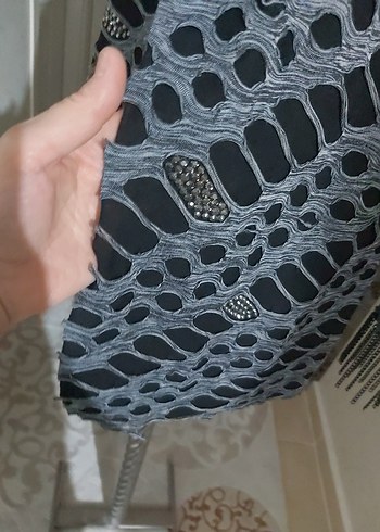 Gri Batik Desenli Uzun Kadın hırka - Görsel 3