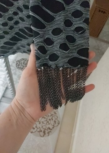 Gri Batik Desenli Uzun Kadın hırka - Görsel 4