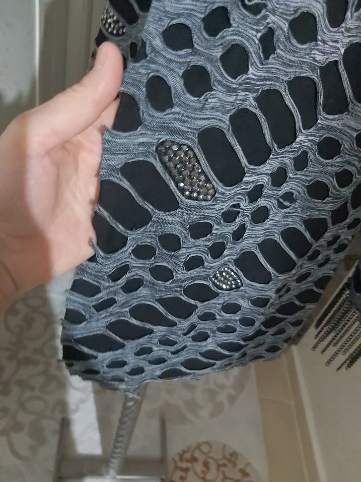 Gri Batik Desenli Uzun Kadın hırka - Görsel 3