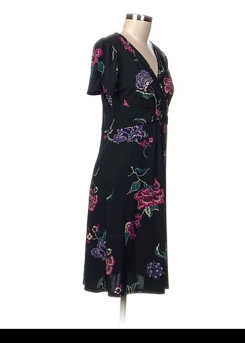 Çiçek Desenli Midi V Yaka Elbise - Görsel 2