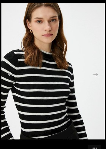 Siyah Beyaz Çizgili Uzun Kollu Triko Kazak - Görsel 3