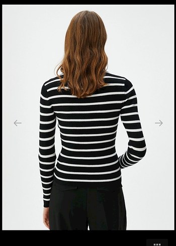 Siyah Beyaz Çizgili Uzun Kollu Triko Kazak - Görsel 4