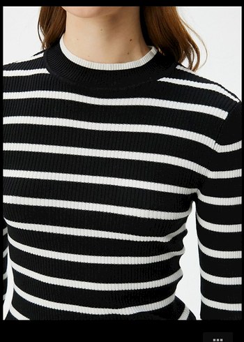 Siyah Beyaz Çizgili Uzun Kollu Triko Kazak - Görsel 5