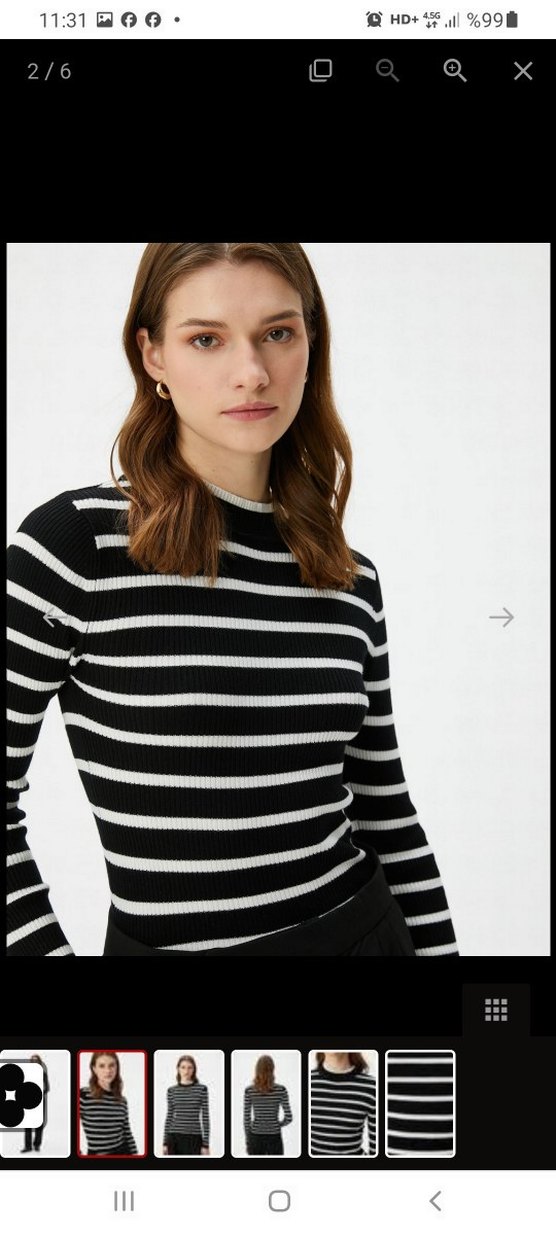 Siyah Beyaz Çizgili Uzun Kollu Triko Kazak - Görsel 3