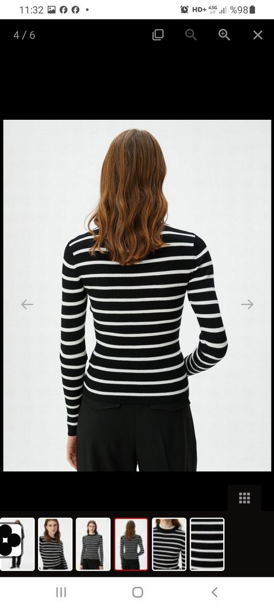 Siyah Beyaz Çizgili Uzun Kollu Triko Kazak - Görsel 4