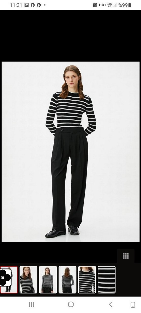 Siyah Beyaz Çizgili Uzun Kollu Triko Kazak - Görsel 2