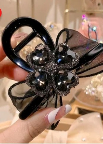 Siyah Fiyonk Detaylı Pırıltılı Gotik Saç Aksesuarı - Görsel 2