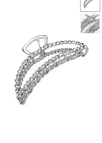 Parlak Taş Detaylı Gümüş Rengi Çelik Kelebek Saç Tokası - Görsel 2