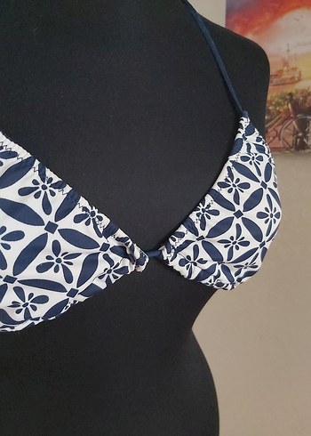 Diğer Mavi Desenli Mini Drapeli Kadın Bikini