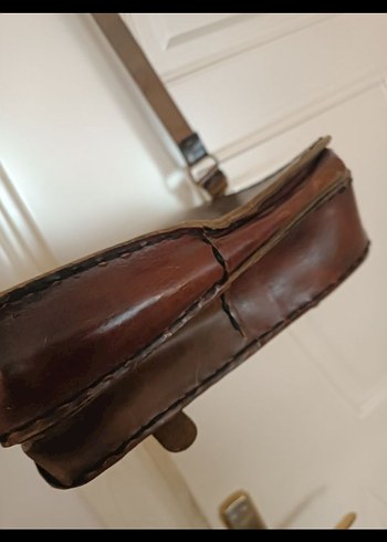 Kahverengi Omuz Çantası, Tokalı, Vintage hakiki kösele - Görsel 2