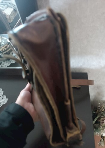 Kahverengi Omuz Çantası, Tokalı, Vintage hakiki kösele - Görsel 10