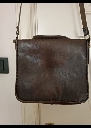 Kahverengi Omuz Çantası, Tokalı, Vintage hakiki kösele - Görsel 3