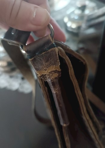 Kahverengi Omuz Çantası, Tokalı, Vintage hakiki kösele - Görsel 12