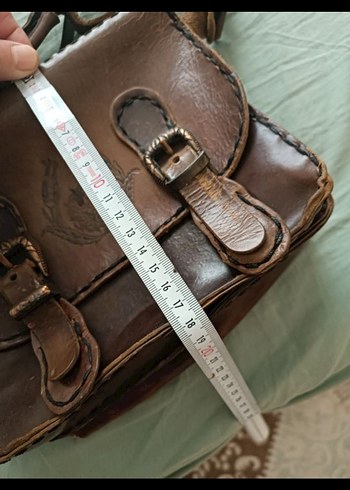 Kahverengi Omuz Çantası, Tokalı, Vintage hakiki kösele - Görsel 7