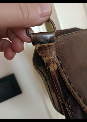 Kahverengi Omuz Çantası, Tokalı, Vintage hakiki kösele - Görsel 6