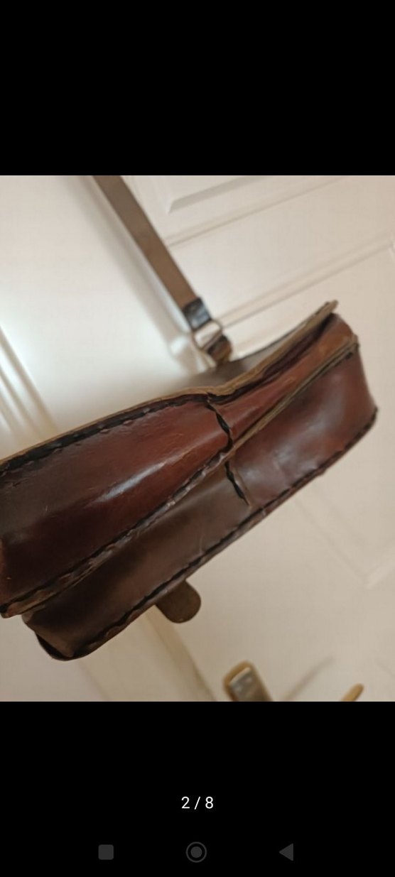 Kahverengi Omuz Çantası, Tokalı, Vintage hakiki kösele - Görsel 2