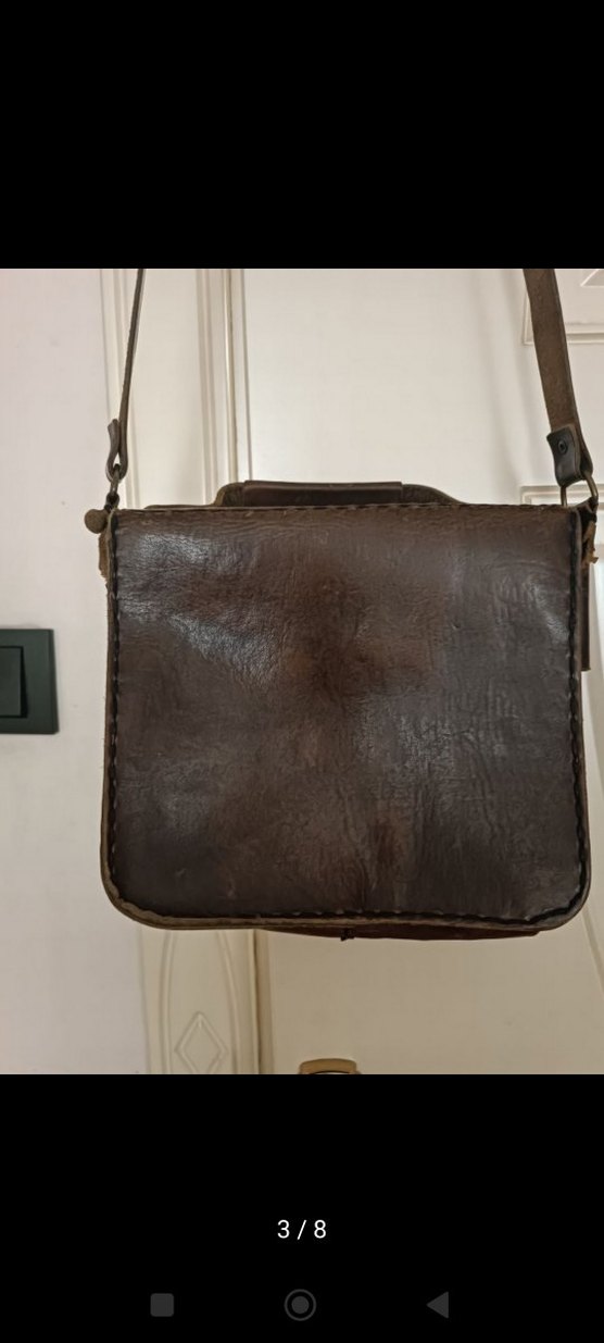 Kahverengi Omuz Çantası, Tokalı, Vintage hakiki kösele - Görsel 3