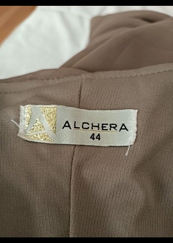 Bej Yılan Desenli Drapeli Uzun Abiye Elbise - Görsel 5