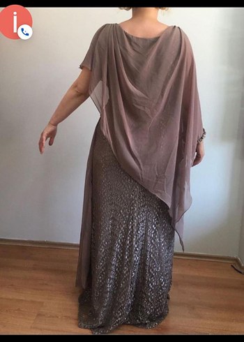 Bej Yılan Desenli Drapeli Uzun Abiye Elbise - Görsel 6