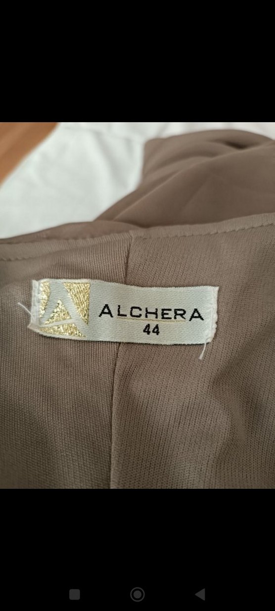 Bej Yılan Desenli Drapeli Uzun Abiye Elbise - Görsel 5