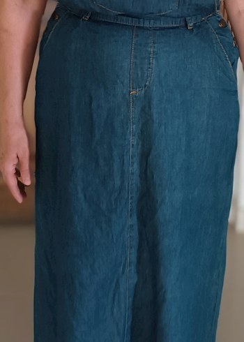 Lacivert Midi Denim Uzun Etek