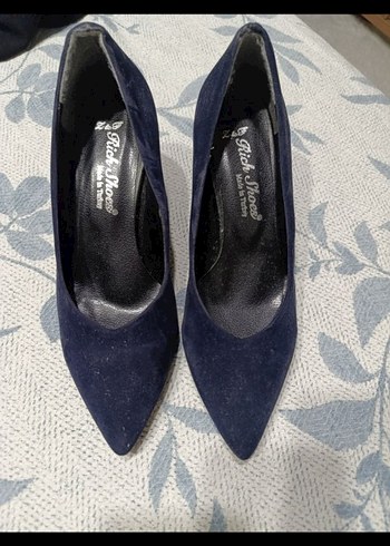 Koyu Mavi Süet Stiletto Kadın Ayakkabı