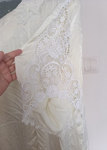 Bohem Uzun Beyaz Kadın Sabahlık - Görsel 3